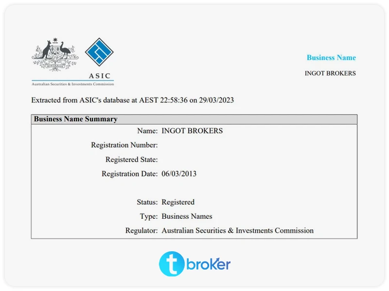 ingot broker ASIC license